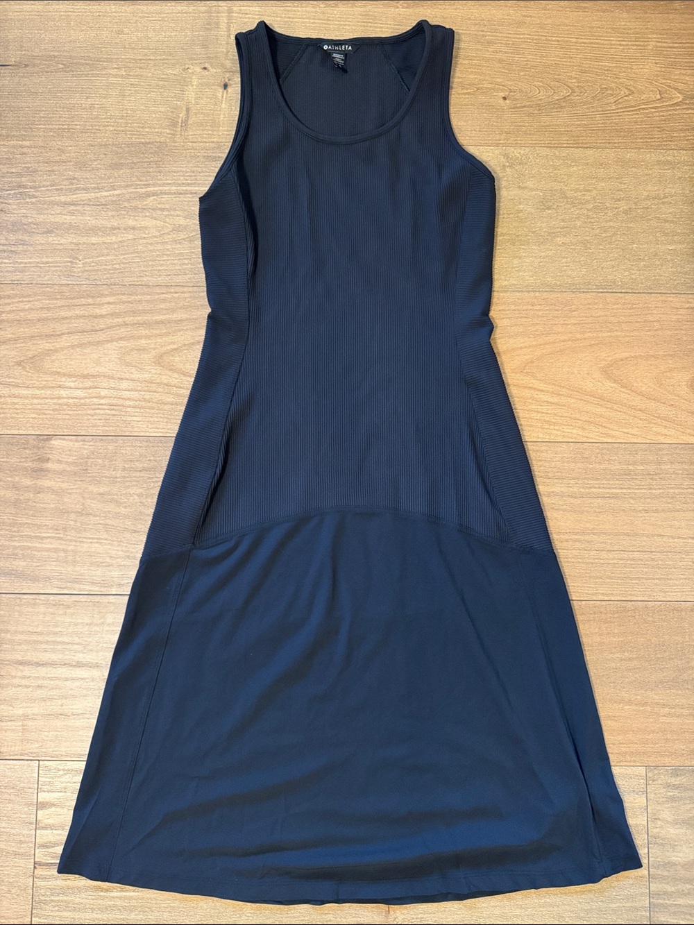 Athleta Black Tank Midi Dress with Ribbed Bodice